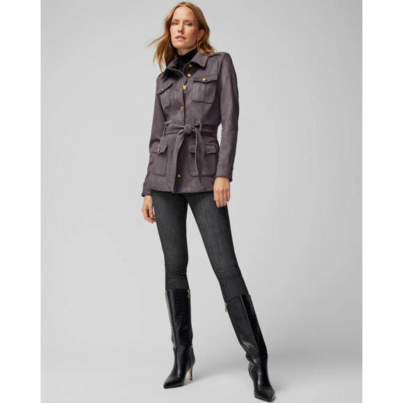 WHBM Ultra Suede Safari Jacket NWT - Small Stormy Gray White House Black Market - Picture 2 of 9